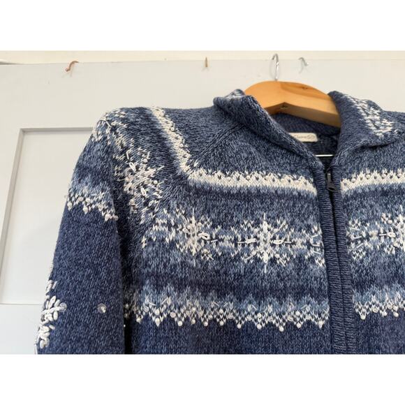 Caley St Clair L, Vintage Snowflake Zip Cardigan, Nordic Fair Isle Knit Blue - Picture 9 of 16